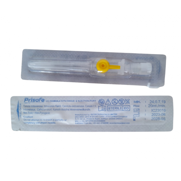 Branula intravenoasa cu aripioare si port injectare, 24G, ISCON, 33 buc/cutie