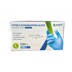 Manusi Examinare Protectie Nitril Albastre Nepudrate SSGLOVE (L) 100buc/Cutie